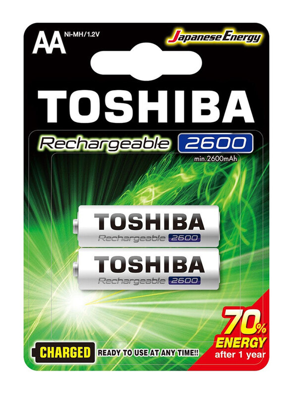 

Toshiba 2600mAh Rechargeable AA Battery, 2 Pieces, Silver