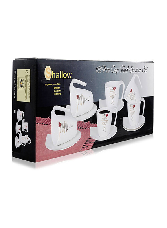 

Shallow 90ml 6-Piece Unique Porcelain Style Cup & Saucer, White