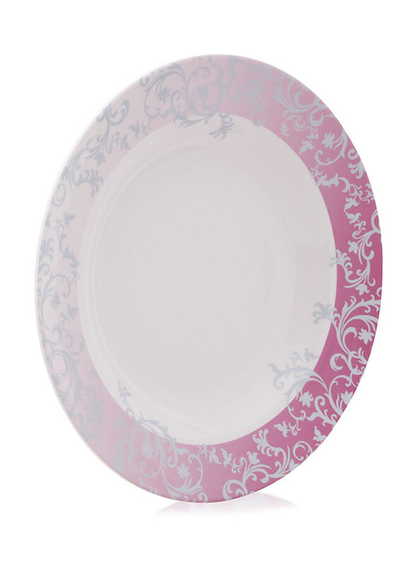 

Superware 9-inch Ceramic Round Soup Plate, White/Pink