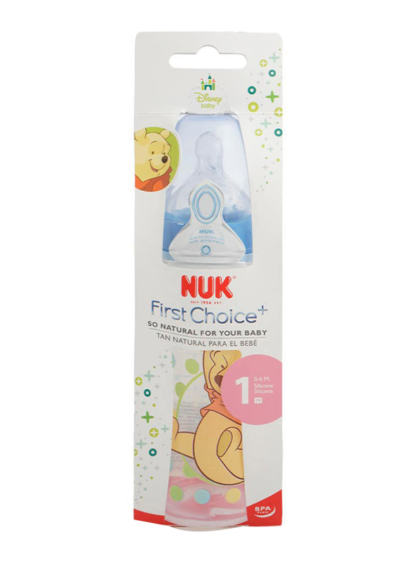 Nuk First Choice Plus Winne The Pooh Printed Feeding Bottle, 300ml, 0-6 Months, Multicolour