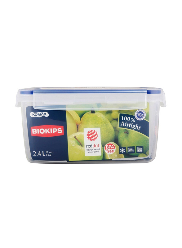 Komax Biokips Rectangular Food Container, 2.4 Litres, Clear