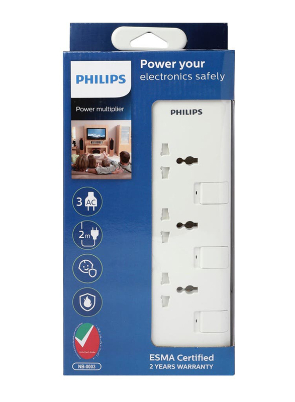 Philips 3-Way Extension Socket, 1 Piece, White