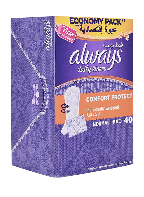 Always Comfort and Protect Daily Panty Liners, Normal, 40 Piece