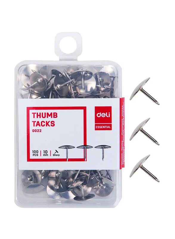 

Deli Essential Thumb Tacks Office Pin, 10mm, 100 Pieces, Silver