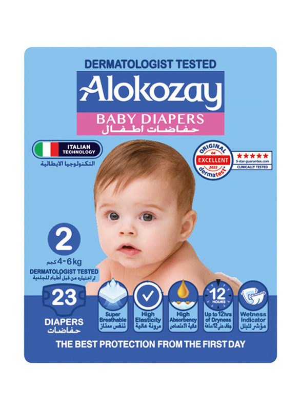 Alokozay Premium Baby Diapers, Size 2, 4-6 kg, 23 Count