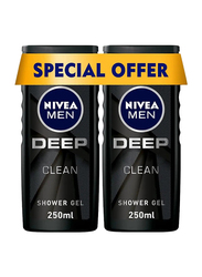 Nivea Men 3in1 Shower Gel Body Wash, Deep Micro-Fine Clay Woody Scent, 2 x 250ml