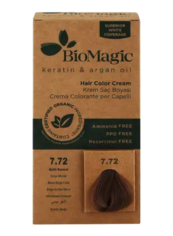 Biomagic Keratin & Argan Oil Permanent Hair Color Cream Set, 7/72 Beige Blonde