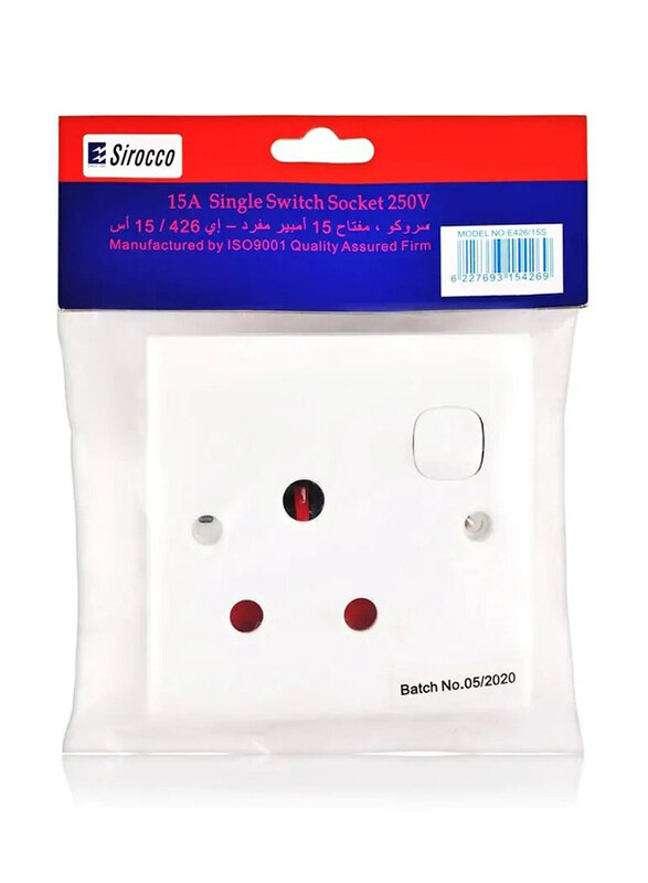 Sirocco-Electra 15Amp Single Switch Socket, White