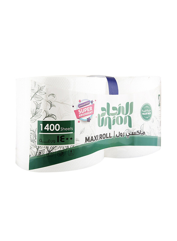 

Union White Maxi Roll Toilet Paper, 2 Pieces, 2 Ply x 1400 Sheets