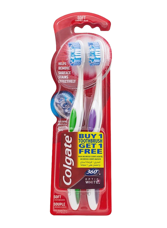 Colgate 360 Optic White Soft Whitening Toothbrush, Value Pack - 2 Pack