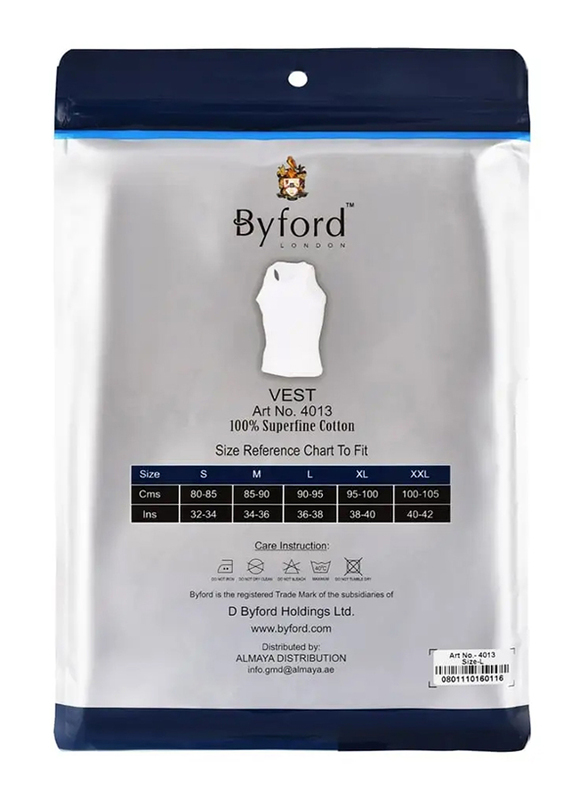 Byford London Comfort Fit Men Vest, White, L