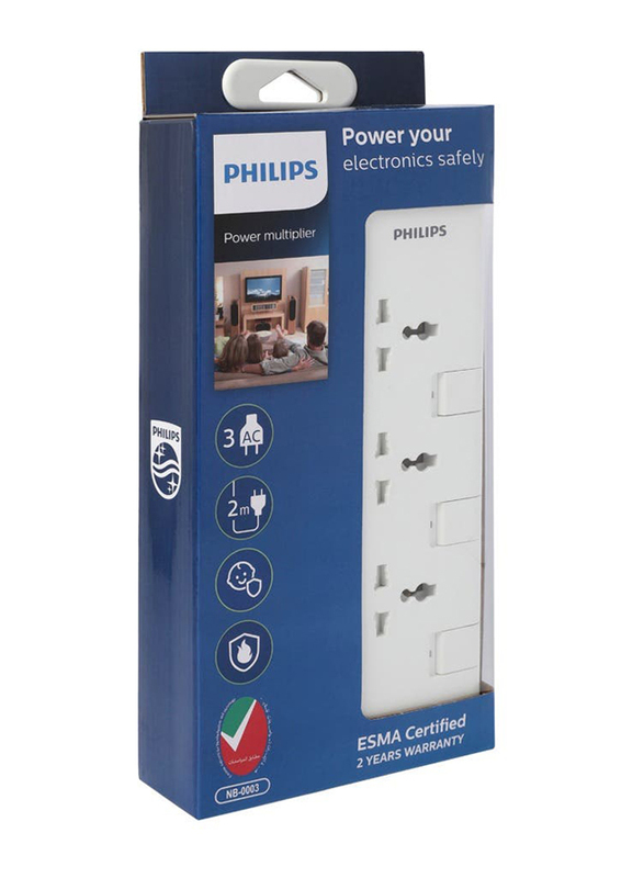 Philips 3-Way Extension Socket, 1 Piece, White