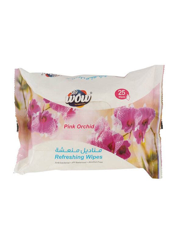 

Wow Antibacterial Pink Orchid Refreshing Wet Wipes, 25 Sheets