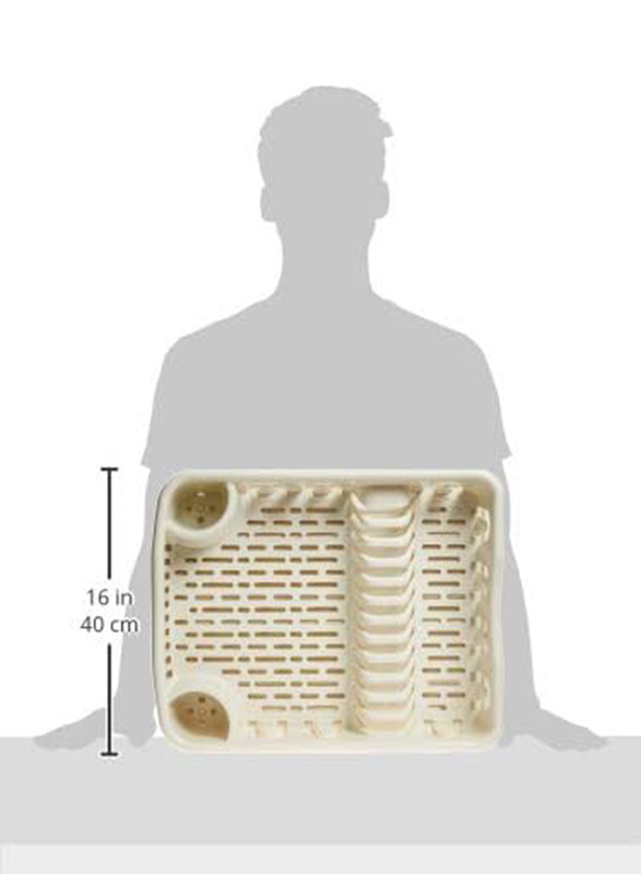 Cosmoplast Plastic Dish Drainer Rack Large with Detachable Drainboard, Off White