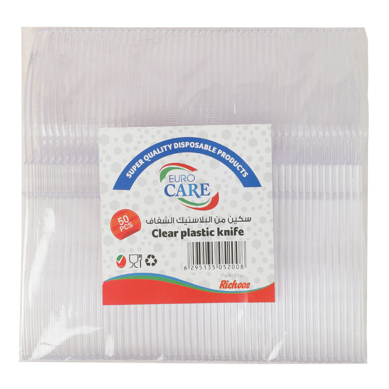 Euro Care Superior Quality Disposable Clear Plastic Knife, Clear