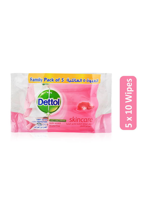 Dettol Anti Bacterial Alcohol Free Skin Wipes, 5 x 10 Wipes