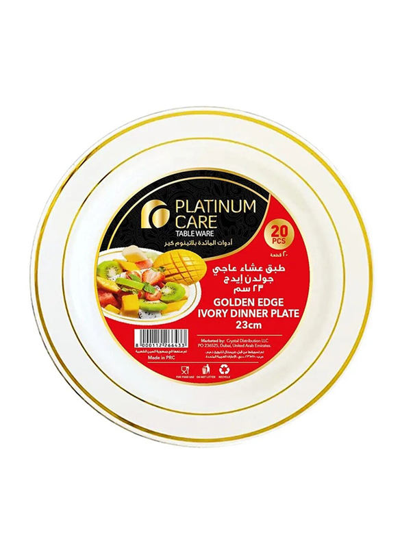 Platinum Care Ivory Dinner Plate Stamp with Golden Edge, 20 Piece