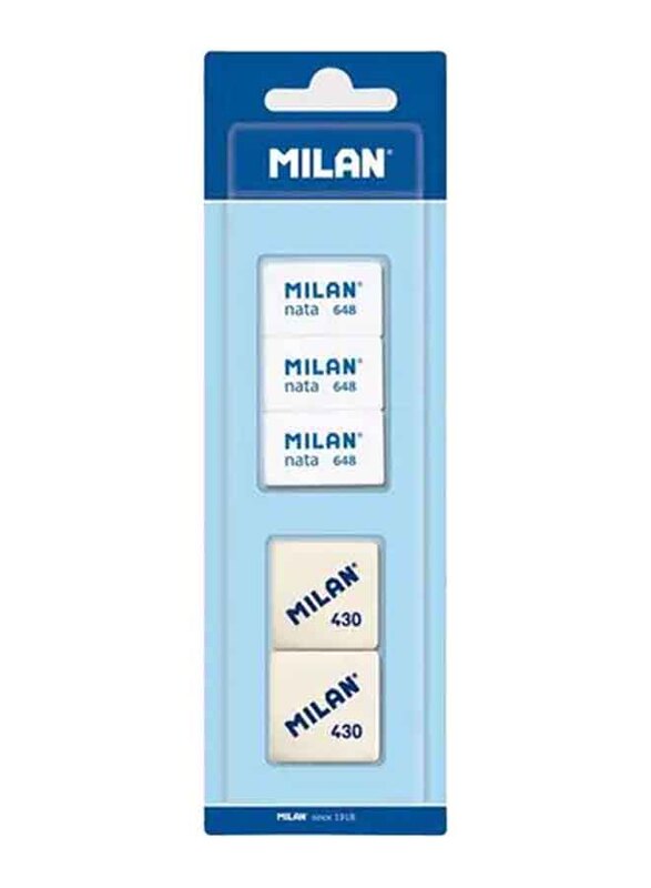 Milan 2 Synthetic Rubber Erasers 430 + 3 Nata Erasers 648