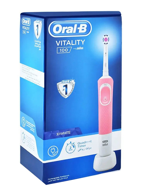 Oral B Vitality 100 3D White Electric Rechargeable Toothbrush, Pink/White, 1-Piece