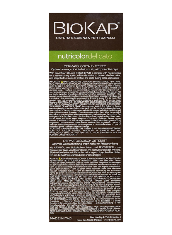 Biokap Permanent Nutricolor Delicato Long Lasting Natural Permanent Hair Colour, Dark Golden Blonde 6.3, 4.67 oz