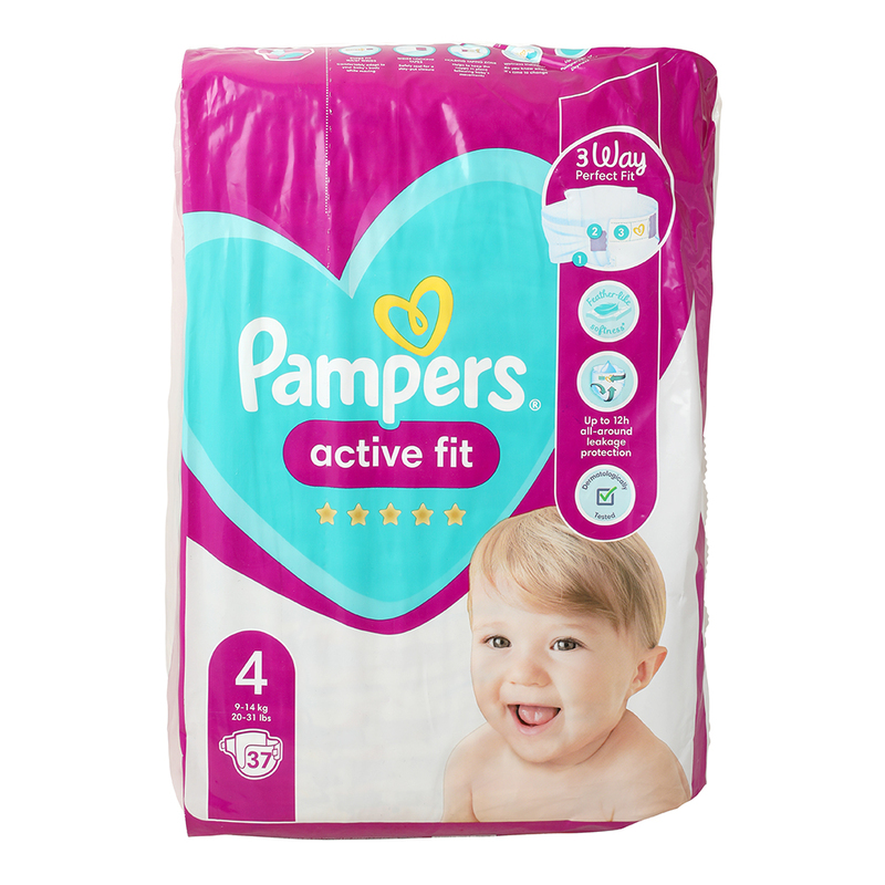 Pampers Active Fit Baby Nappy, Size 4, 9-14 kg, Essential Pack, 37 Count
