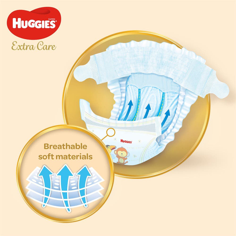 Huggies Extra Care Size 3, Jumbo Pack, (4-9 kg) - 76 Diapers