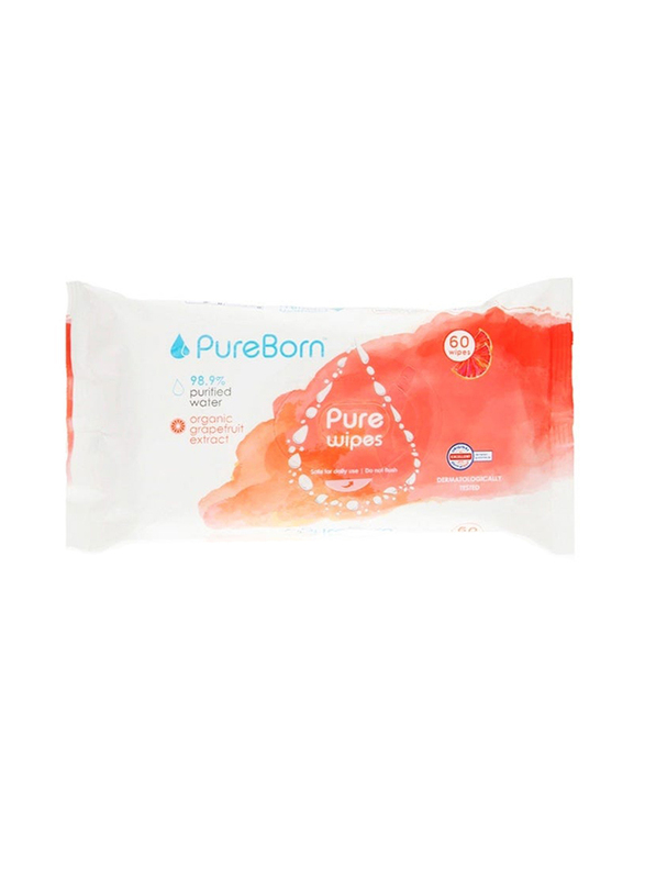 PureBorn 60-Wipes Organic Grapefruit Extract Wipes for Babies