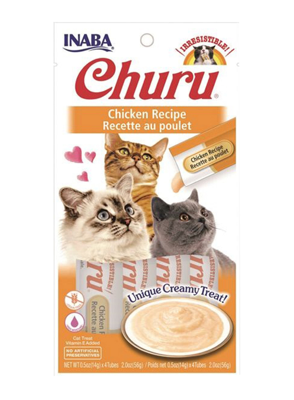Inaba Churu Ciao Chicken Recipe Wet Cat Food, 4 Tubes, 56 grams