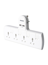 Philips 4-Way Switched Multi Adapter with 2 USB Charging Slots, White