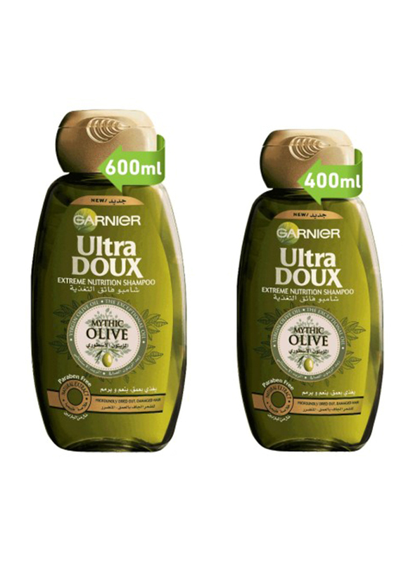 Garnier Ultra Doux Olive Shampoo for Damaged Hair, 600ml + 400ml, 2 Pieces