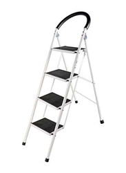 Namson 4 Steps Folding Steel Ladder, White/Black