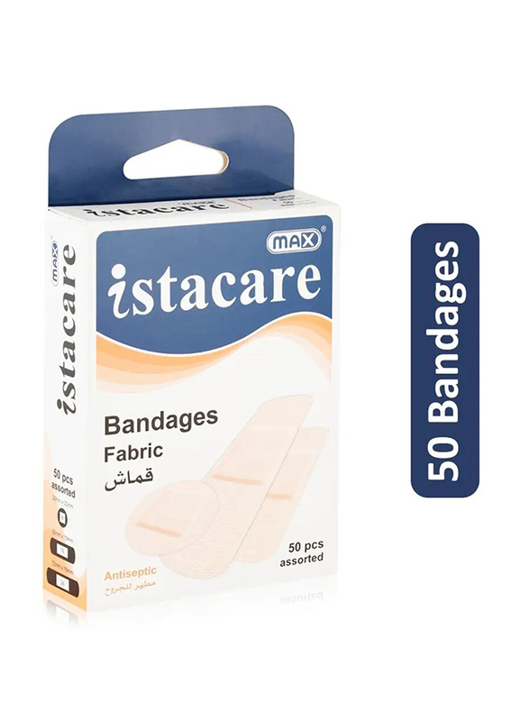 Max Istacare Fabric Antiseptic Bandages, Assorted, 50 Bandages