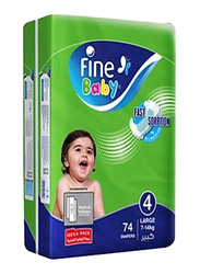 Fine Baby Super Dry-Large Diapers, Size 4, Junior, 7-14 kg, Mega Pack, 74 Counts