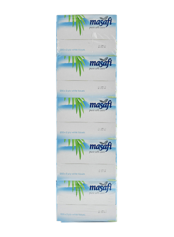 Masafi Pure Soft Care 2 Ply Facial Tissue, 5 x 200 Sheets