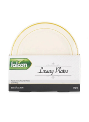 Falcon Gold Ring Plastic Round Disposable Plates - Ivory, 22.5cm, 20 Pieces