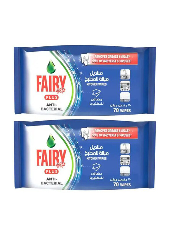 

Fairy Plus Anti-Bacterial Kitchen Surfaces Wipes, 2 x 70 Sheets