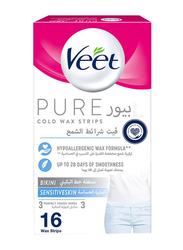 Veet Pure Cold Wax Strips for Sensitive Skin, 16 Strips