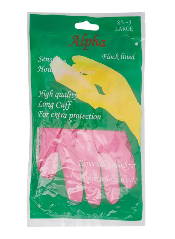 Alpha Latex Household Gloves, Pink, Large
