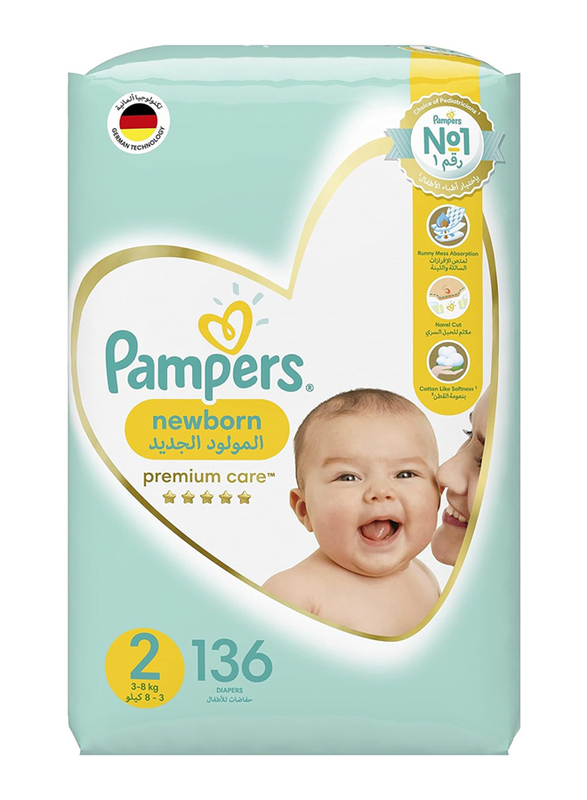 Pampers Premium care Diapers, Size 2, Mini, 3-8 kg, Super Saver Pack, 136 Count