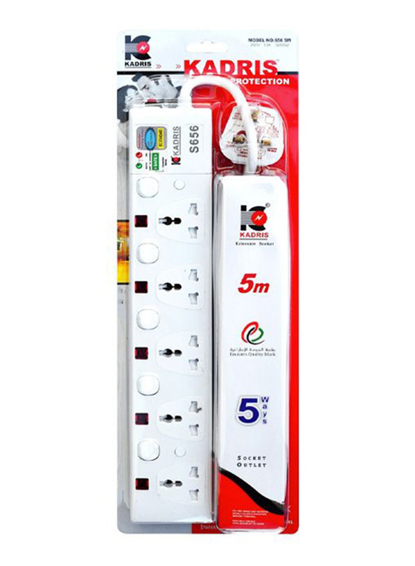 Kadris S656 5 Way Extension Socket with 5 Meter Cable, White