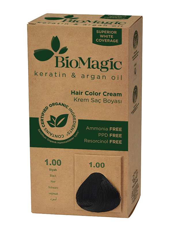 Biomagic Keratin & Argan Oil Hair Colour Cream, 1/00 Black