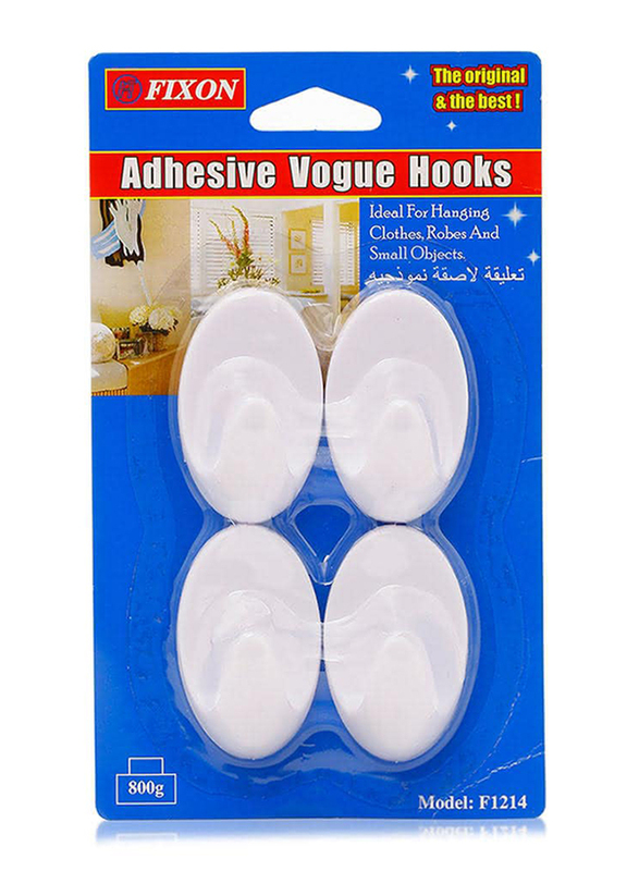 Fixon F1214 Adhesive ABS Vogue Hooks, 4 Pieces
