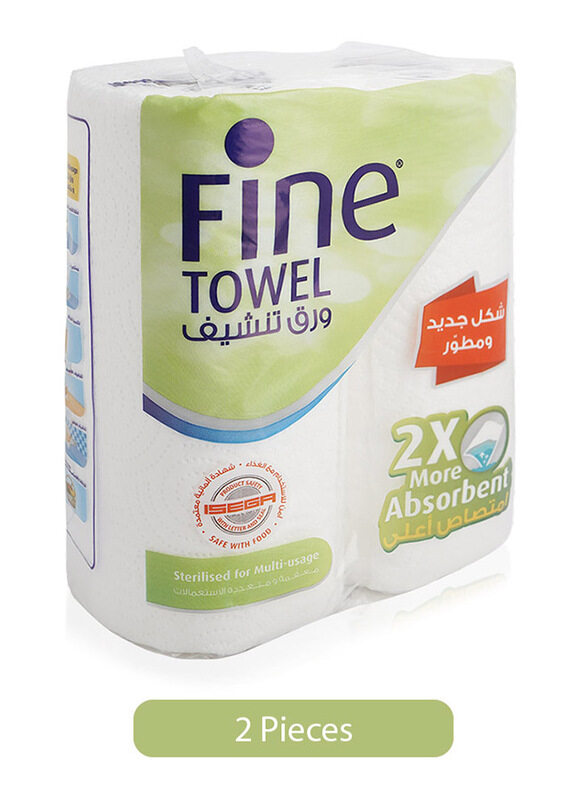 

Fine 2 x More Absorbent Kitchen Towel Rolls, 2 Rolls x 60 Sheets