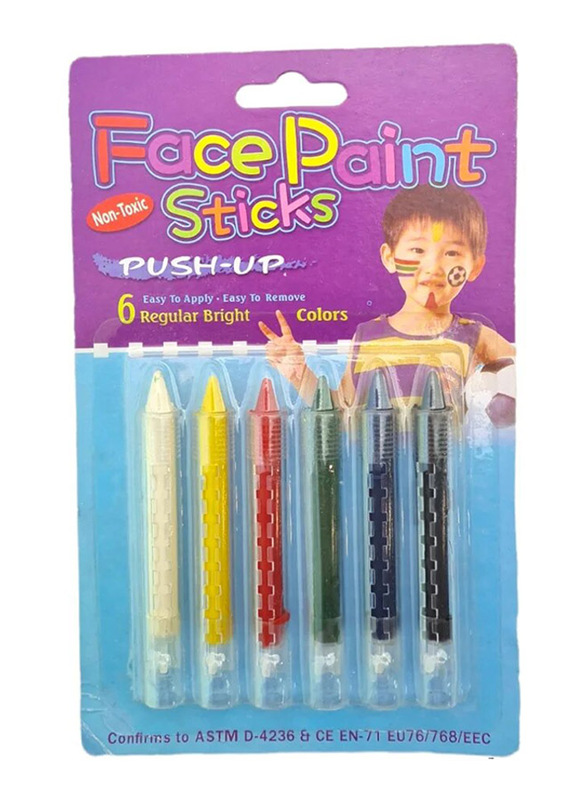 Bookshop Regular Bright Pushup Face Paint Sticks, 6 Piece, Multicolour