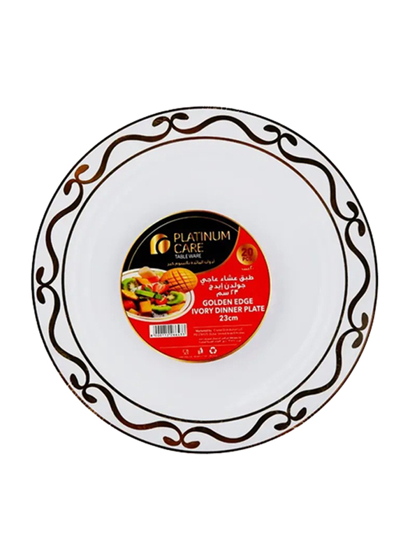 Platinum Care Golden Edge Dinner Plate, Ivory, 23 cm, 20 Pieces