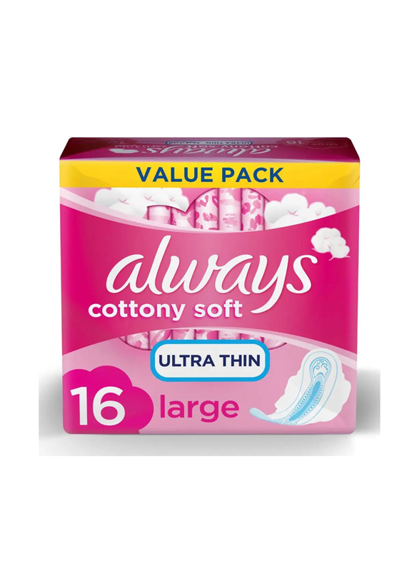 Always Cotton Soft U Ltra Thin, Large sanitary Pads With Wings - 16 Pads