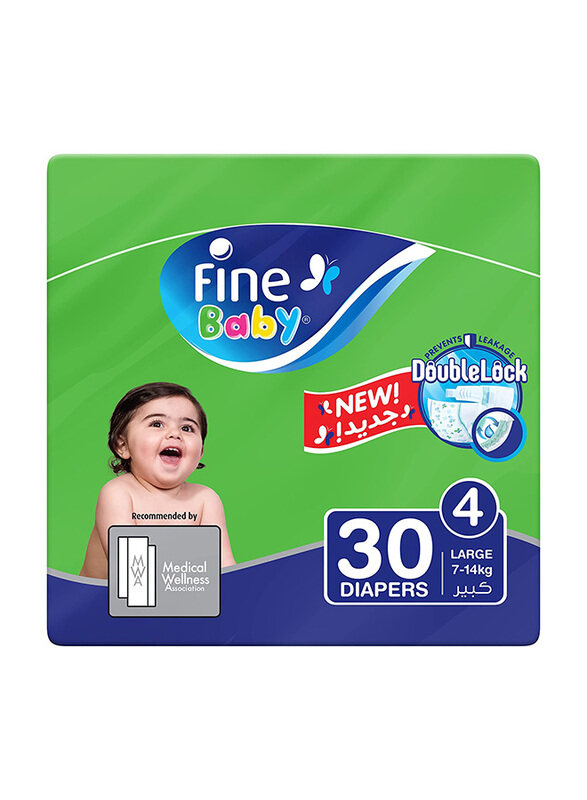 

Fine Baby Diapers, Size 4, Large, 7-14 Kg, Economy Pack, 30 Count