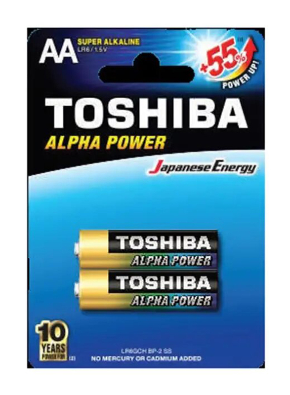 Toshiba AA Alpha Super Power Batteries, 2 Pieces, Multicolour