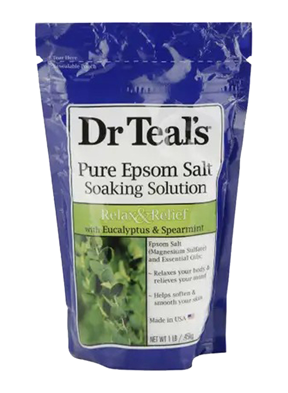 Dr Teal's Relax & Relief Pure Epsom Salt Soaking Solution with Eucalyptus & Spearmint, 0.45 Kg