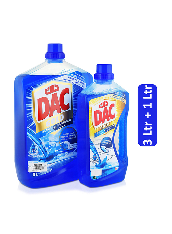 Dac Disinfectant Gold Ocean Breeze Floor Cleaner, 3 Liters + 1 Liter